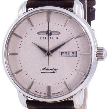 Montre Zeppelin Atlantik cadran beige bracelet en cuir automatique 8466-5 84665 hommes
