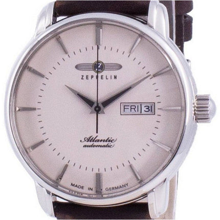 Montre homme Zeppelin Atlantic 8466-5 84665, cadran beige, bracelet cuir, automatique, remise à neuf