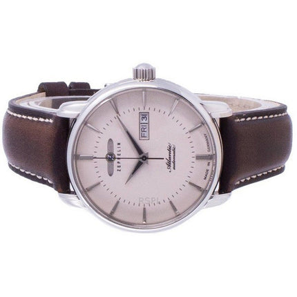 Montre homme Zeppelin Atlantic 8466-5 84665, cadran beige, bracelet cuir, automatique, remise à neuf