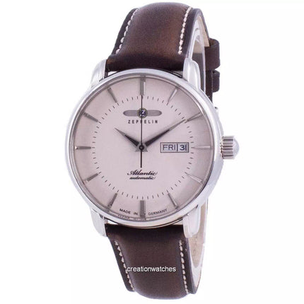 Montre homme Zeppelin Atlantic 8466-5 84665, cadran beige, bracelet cuir, automatique, remise à neuf