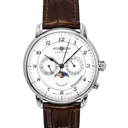 Montre homme Zeppelin Friedrichshafen 85361 à quartz, bracelet en cuir marron, cadran blanc