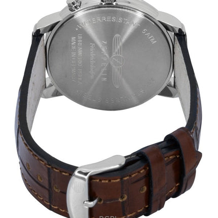 Montre homme Zeppelin Friedrichshafen 85361 à quartz, bracelet en cuir marron, cadran blanc