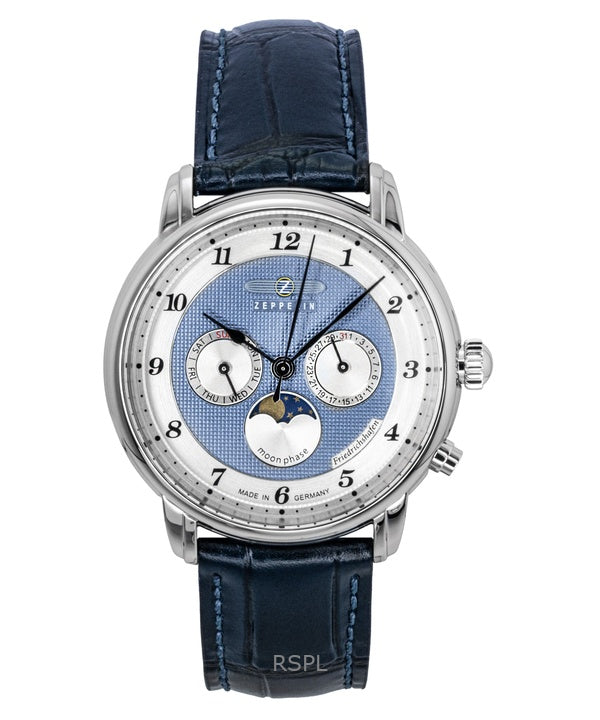 Montre homme Zeppelin Friedrichshafen 85363 à quartz avec bracelet en cuir bleu et cadran bleu
