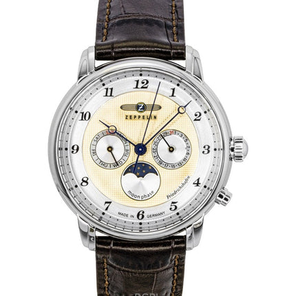 Montre homme Zeppelin Friedrichshafen 85365, bracelet en cuir marron, cadran doré, quartz