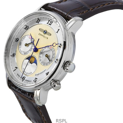 Montre pour femme Zeppelin Friedrichshafen avec bracelet en cuir et cadran doré, modèle à quartz 85375