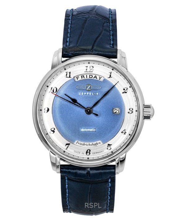 Montre automatique pour homme Zeppelin Friedrichshafen 85623, bracelet en cuir bleu, cadran bleu