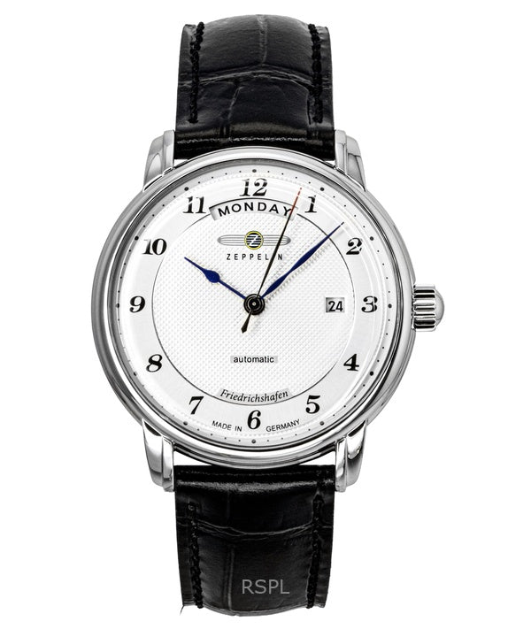 Montre automatique pour homme Zeppelin Friedrichshafen 85624, bracelet en cuir noir, cadran argenté