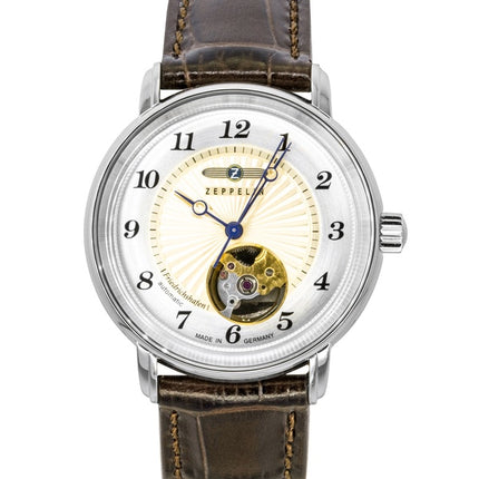 Montre femme Zeppelin Friedrichshafen, bracelet cuir, cadran or, automatique, référence 85675