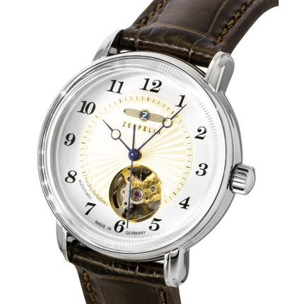 Montre femme Zeppelin Friedrichshafen, bracelet cuir, cadran or, automatique, référence 85675