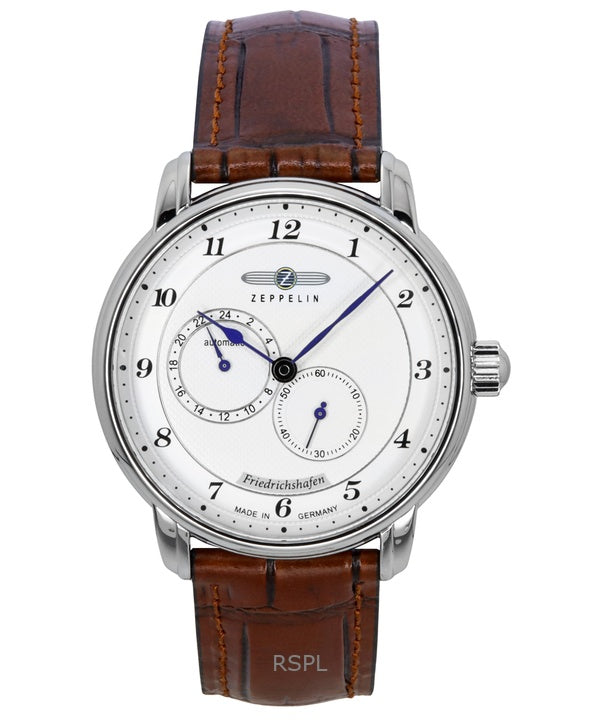 Montre automatique pour homme Zeppelin Friedrichshafen avec bracelet en cuir et cadran blanc 85681