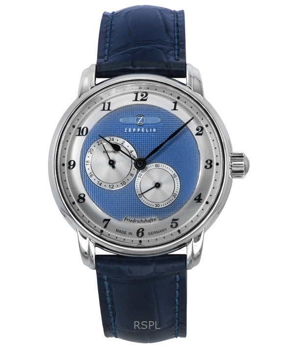 Montre automatique pour homme Zeppelin Friedrichshafen avec bracelet en cuir et cadran bleu 85683