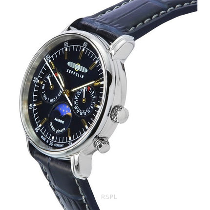 Montre pour femme Zeppelin LZ14 Marine Moonphase avec bracelet en cuir et cadran bleu à quartz 86353