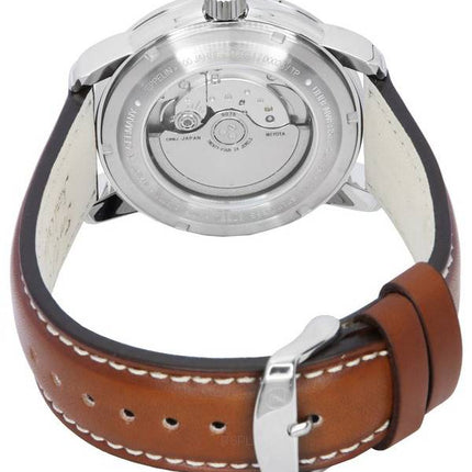 Montre pour homme Zeppelin 100 Jahre GMT bracelet en cuir cadran argenté automatique 86661