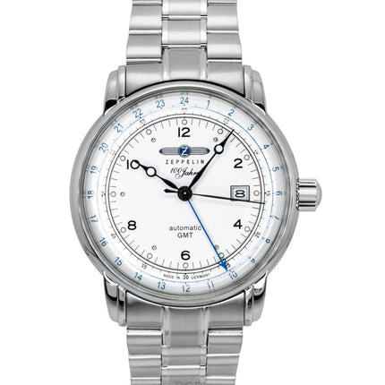 Montre automatique pour homme Zeppelin 100 Jahre GMT en acier inoxydable avec cadran argenté 8666MB1