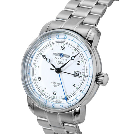 Montre automatique pour homme Zeppelin 100 Jahre GMT en acier inoxydable avec cadran argenté 8666MB1