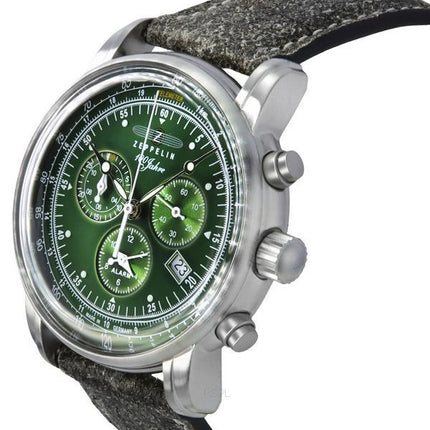 Montre pour homme Zeppelin 100 Jahre chronographe bracelet en cuir cadran vert quartz 86804