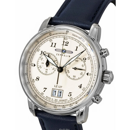 Zeppelin LZ127 Chronograph Vegan Leather Strap Beige Dial Quartz 86841 Men's Watch