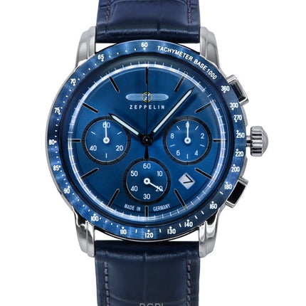 Montre chronographe Zeppelin New York pour homme avec bracelet en cuir et cadran bleu, modèle 88783