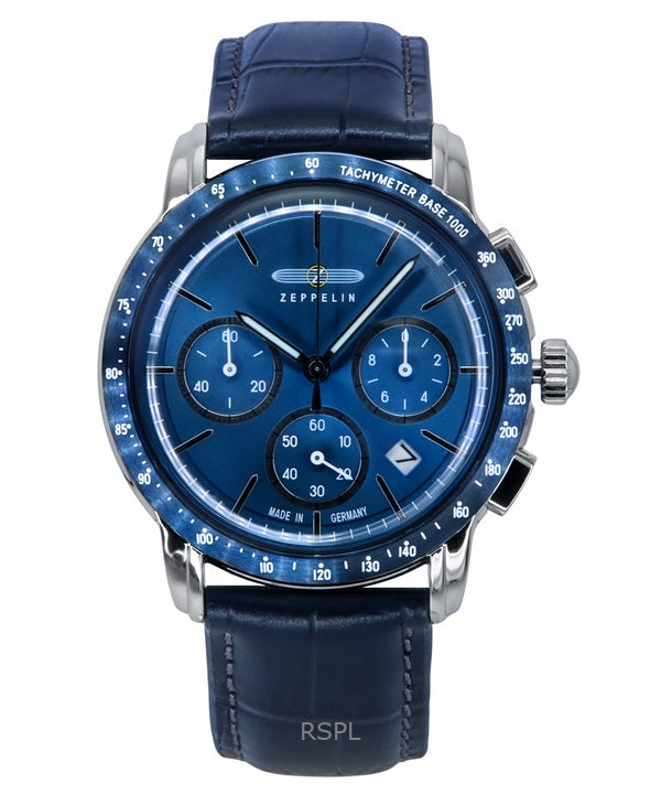 Montre chronographe Zeppelin New York pour homme avec bracelet en cuir et cadran bleu, modèle 88783