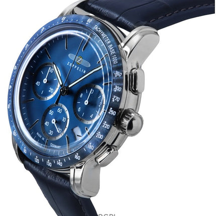 Montre chronographe Zeppelin New York pour homme avec bracelet en cuir et cadran bleu, modèle 88783