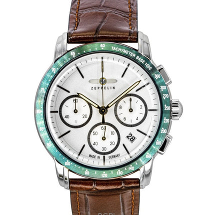 Montre chronographe Zeppelin New York pour homme, bracelet en cuir, cadran blanc, quartz, 88784