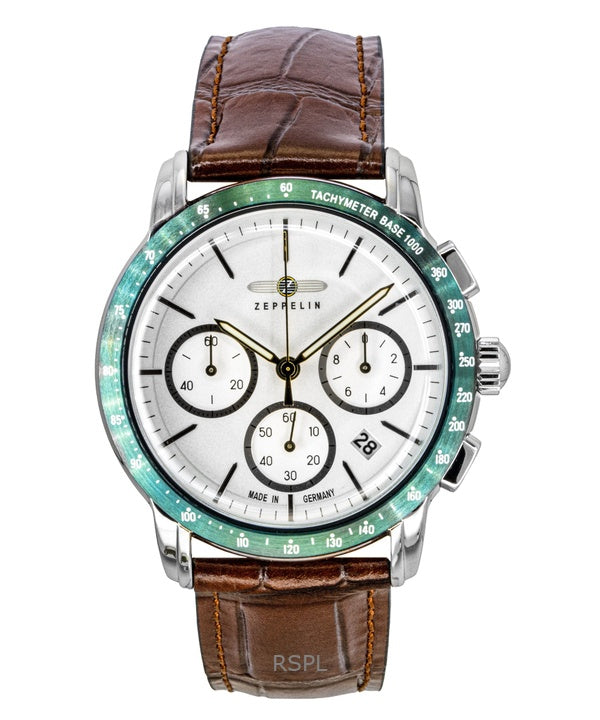Montre chronographe Zeppelin New York pour homme, bracelet en cuir, cadran blanc, quartz, 88784