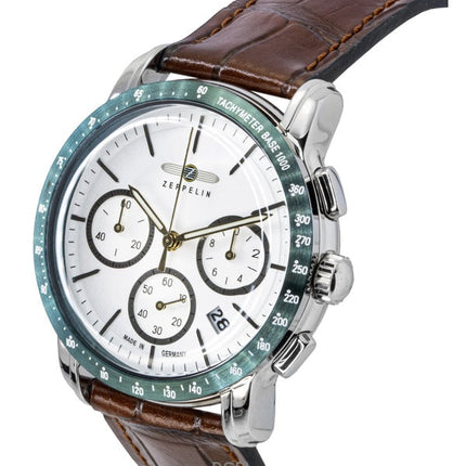 Montre chronographe Zeppelin New York pour homme, bracelet en cuir, cadran blanc, quartz, 88784