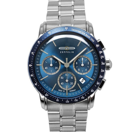 Montre homme Zeppelin New York chronographe en acier inoxydable, cadran bleu, quartz 8878MB3