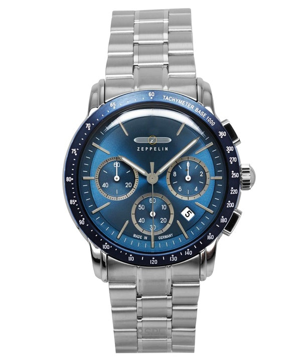 Montre homme Zeppelin New York chronographe en acier inoxydable, cadran bleu, quartz 8878MB3