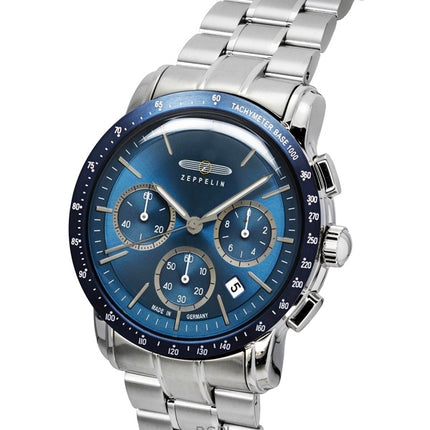 Montre homme Zeppelin New York chronographe en acier inoxydable, cadran bleu, quartz 8878MB3