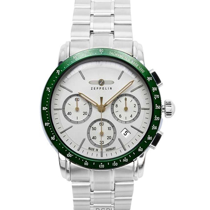 Montre homme Zeppelin New York chronographe en acier inoxydable, cadran blanc, quartz 8878MB4
