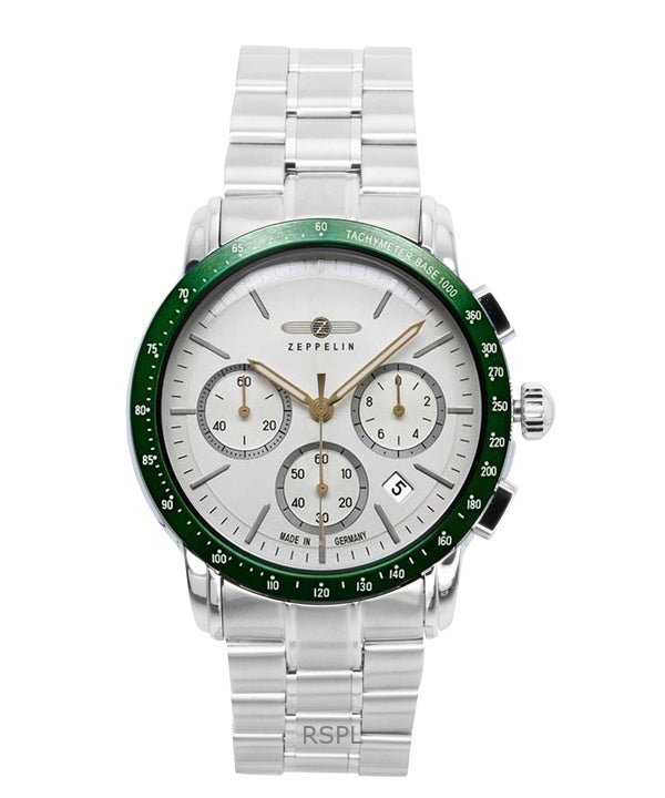 Montre homme Zeppelin New York chronographe en acier inoxydable, cadran blanc, quartz 8878MB4