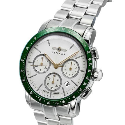 Montre homme Zeppelin New York chronographe en acier inoxydable, cadran blanc, quartz 8878MB4