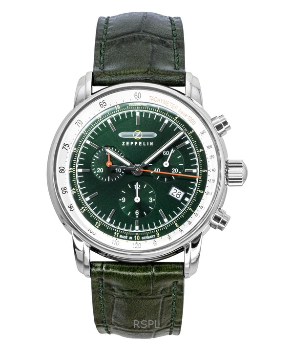 Montre homme Zeppelin LZ 14 Marine Chronographe Bracelet cuir Cadran vert Quartz 88884