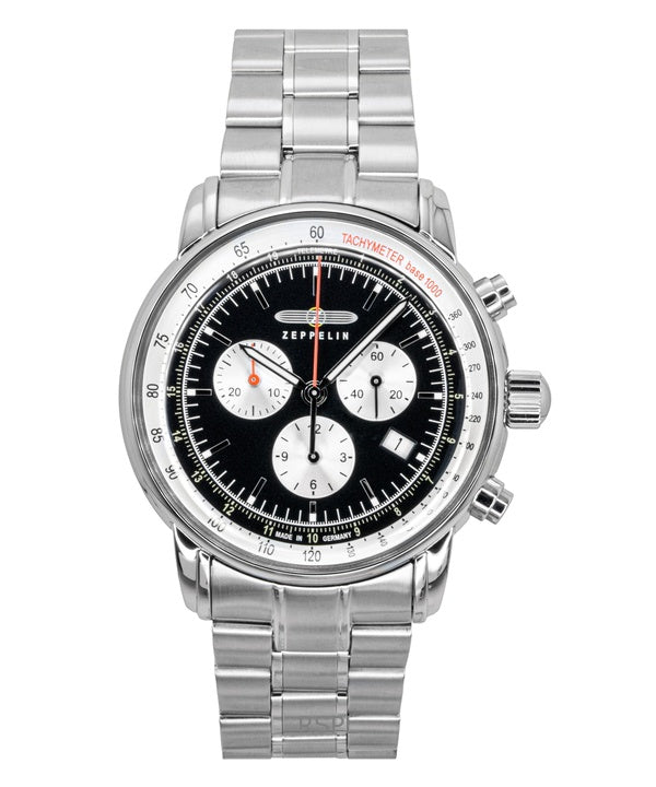Montre homme Zeppelin LZ 14 Marine chronographe en acier inoxydable, cadran noir, quartz 8888MB2