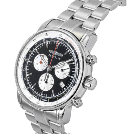 Montre homme Zeppelin LZ 14 Marine chronographe en acier inoxydable, cadran noir, quartz 8888MB2