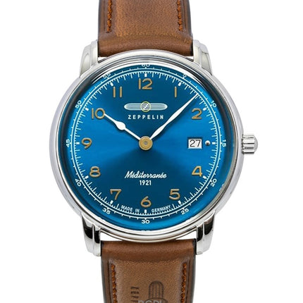 Zeppelin 100 Jahre Mediterranee Leather Strap Blue Dial Quartz 96403 Men's Watch