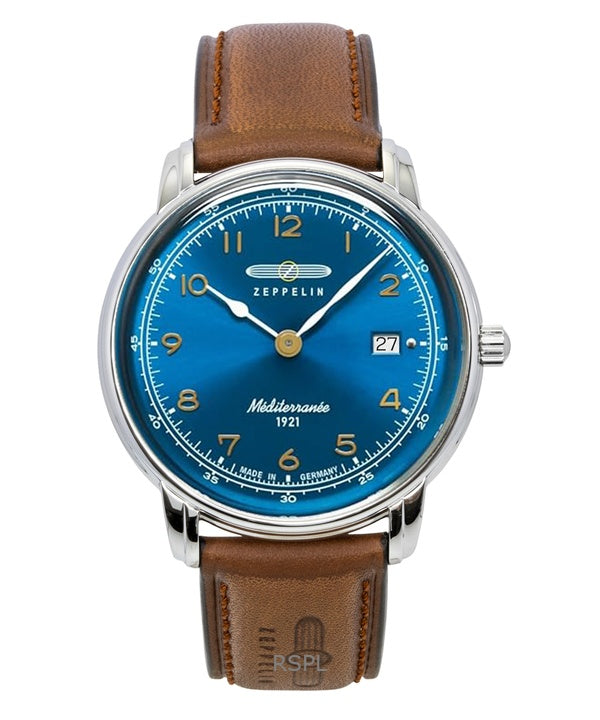 Zeppelin 100 Jahre Mediterranee Leather Strap Blue Dial Quartz 96403 Men's Watch