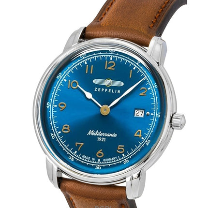 Zeppelin 100 Jahre Mediterranee Leather Strap Blue Dial Quartz 96403 Men's Watch