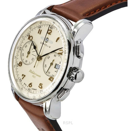 Montre pour homme Zeppelin Mediterranee chronographe bracelet en cuir cadran beige quartz 96705