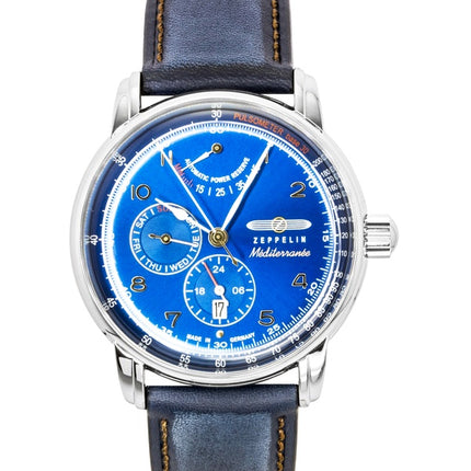 Montre homme Zeppelin Méditerranée, bracelet cuir, cadran bleu, automatique 96903