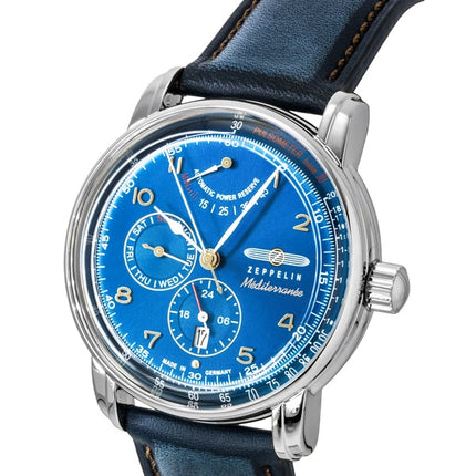 Montre homme Zeppelin Méditerranée, bracelet cuir, cadran bleu, automatique 96903