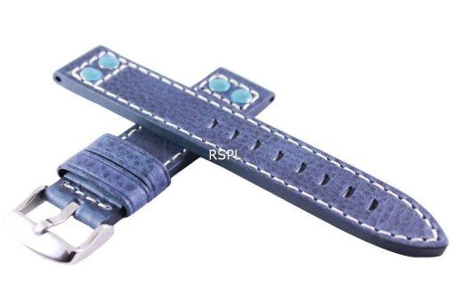 Bracelet de cuir de marque Ratio bleu 20mm pour SKX007 SKX009, SKX011, SRP497, SRP641