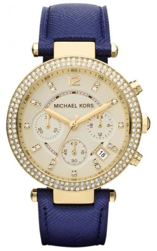 Michael Kors Chronograph Parker Navy Leather Strap MK2280 Womens Watch