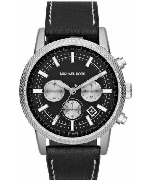 Michael Kors Chronograph Black Dial Black Leather MK8310 Mens Watch