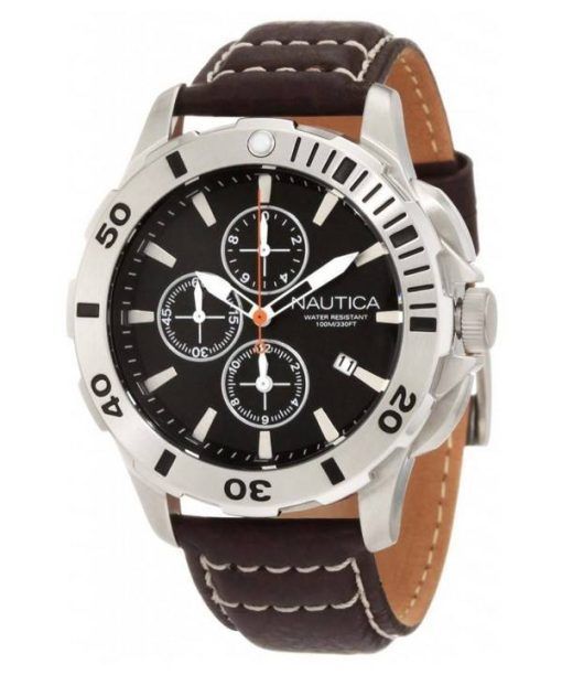 Nautica chronographe en cuir brun N18643G montre homme