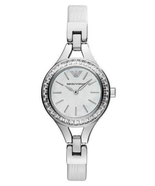 Emporio Armani cuir de Quartz blanc cristallisé AR7353 Ladies Watch