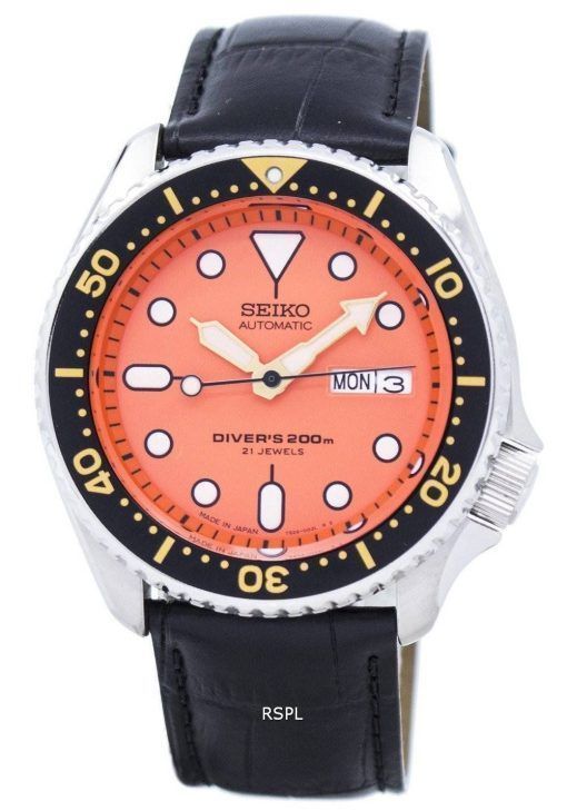 Watch Ratio en cuir noir SKX011J1-LS6 200M hommes Seiko automatique montre de plongée