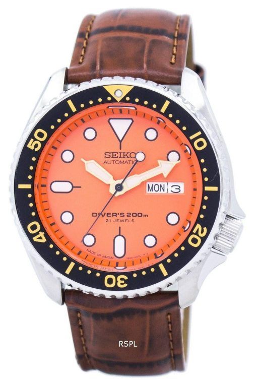Watch Ratio en cuir brun SKX011J1-LS7 200M hommes Seiko automatique montre de plongée