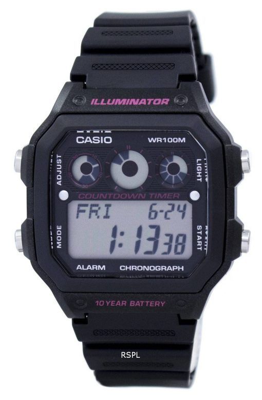 Montre Casio Illuminator chronographe alarme numérique AE-1300WH-1A2V hommes